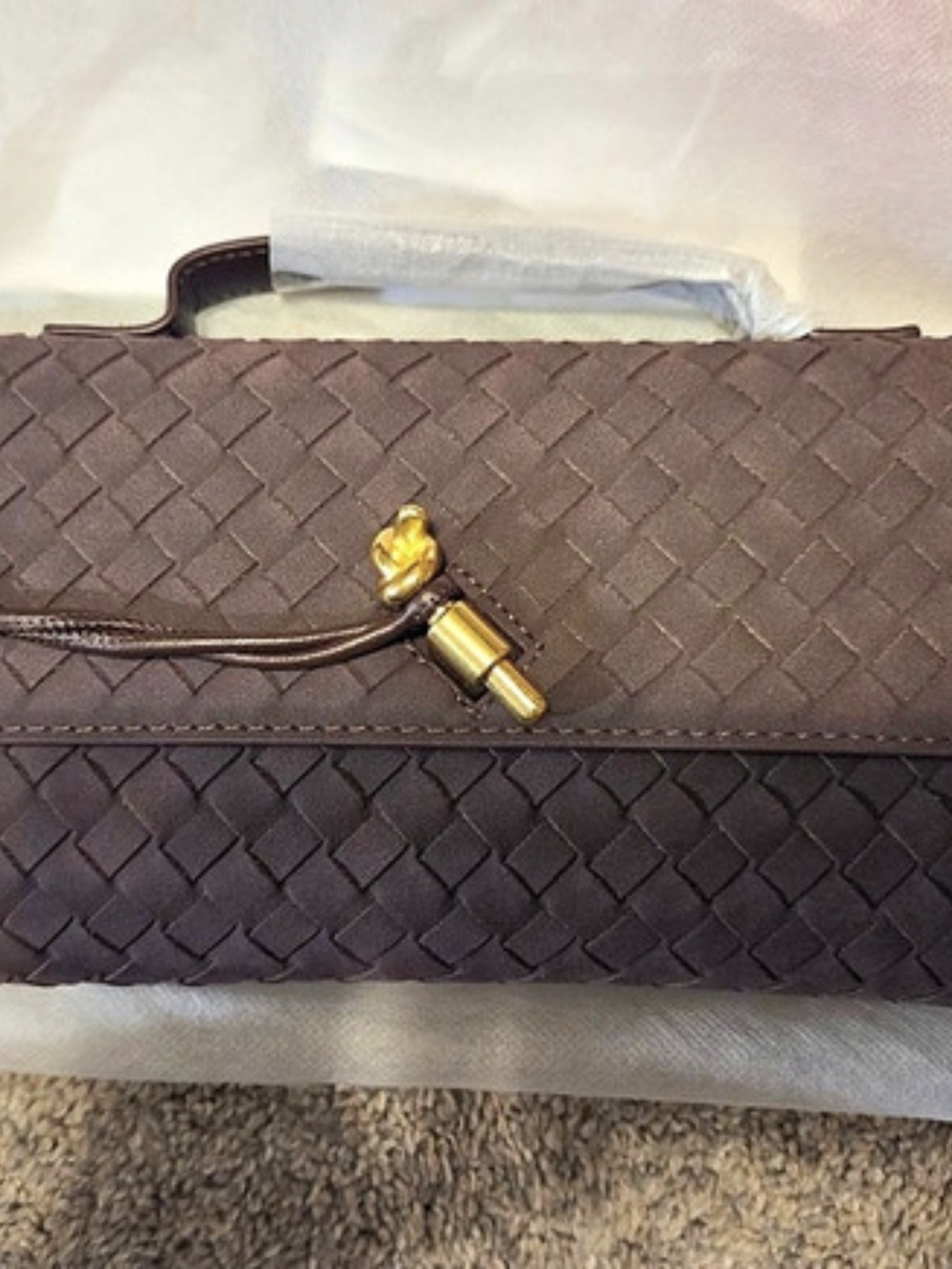 Woven Brown Clutch with Strap Like New